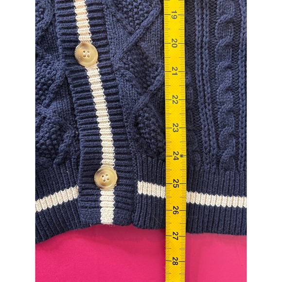 ART OF RHETORIC Mens Navy Blue Cable Knit Letter Cardigan Sweater Sz L Academia - Picture 9 of 9